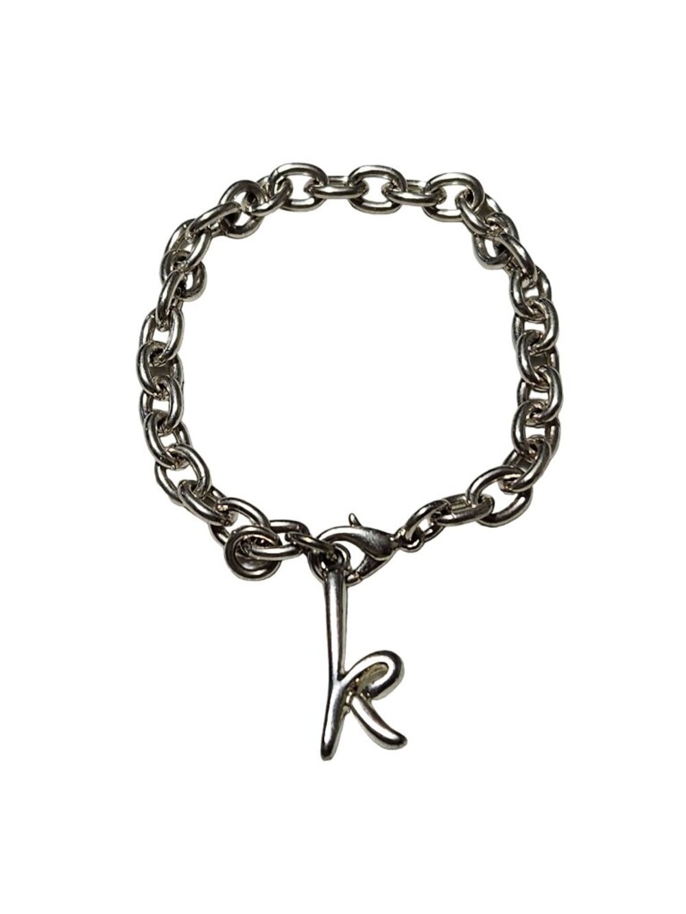 Letter K Charm Bracelet Silver Tone Chain LInk Minimalist Fashion Jewelry Women
